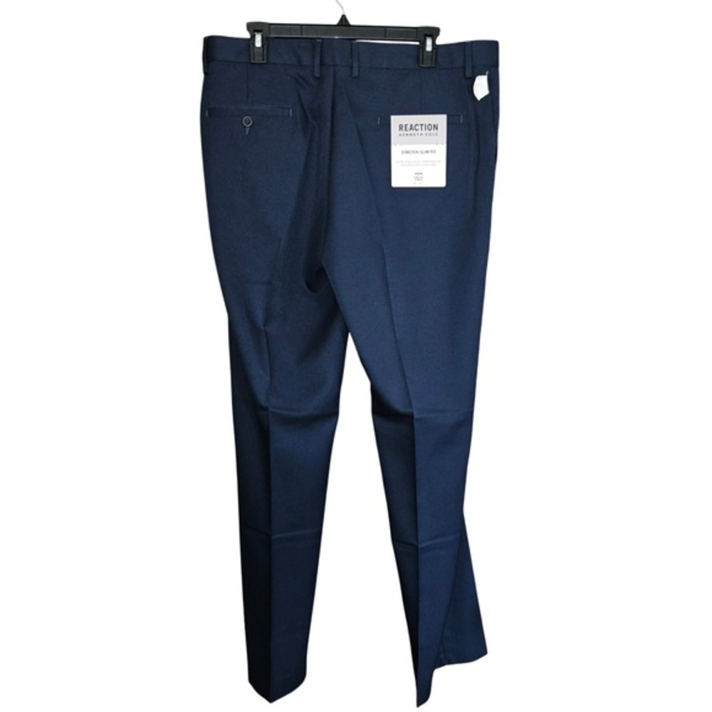 NEW Kenneth Cole Reaction Mens Stretch Slim Fit Dress Pants Navy‎ Blue 36x32